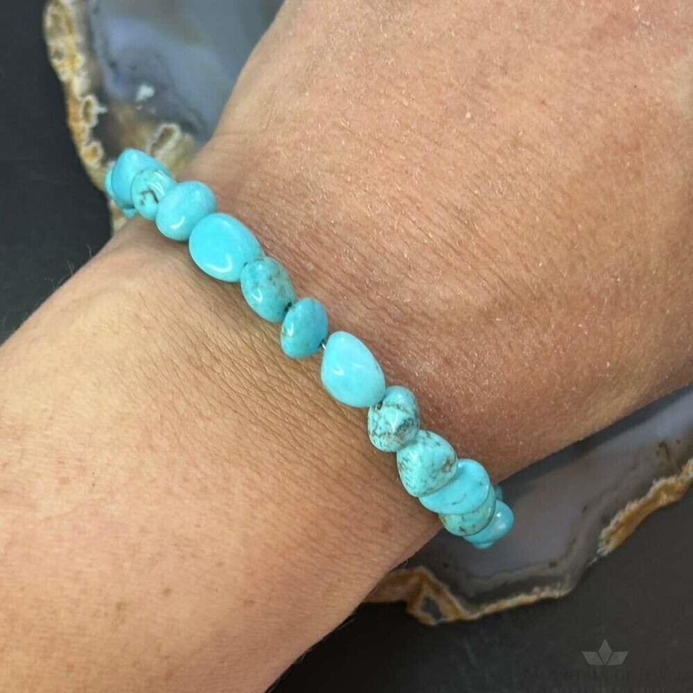 Sterling Silver Natural Turquoise Beads 7.5" Bracelet For Women